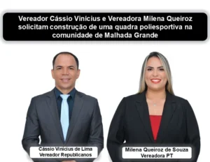 VEREADORES CÁSSIO DE LIMA E MILENA QUEIROZ SOLICITAM A CONSTRUÇÃO DE QUADRA POLIESPORTIVA EM MALHADA GRANDE EM BAIANÓPOLIS